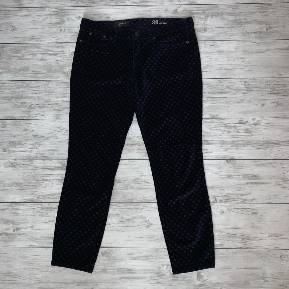 J Crew Navy Polka Dot Toothpick Pants 30 Ankle